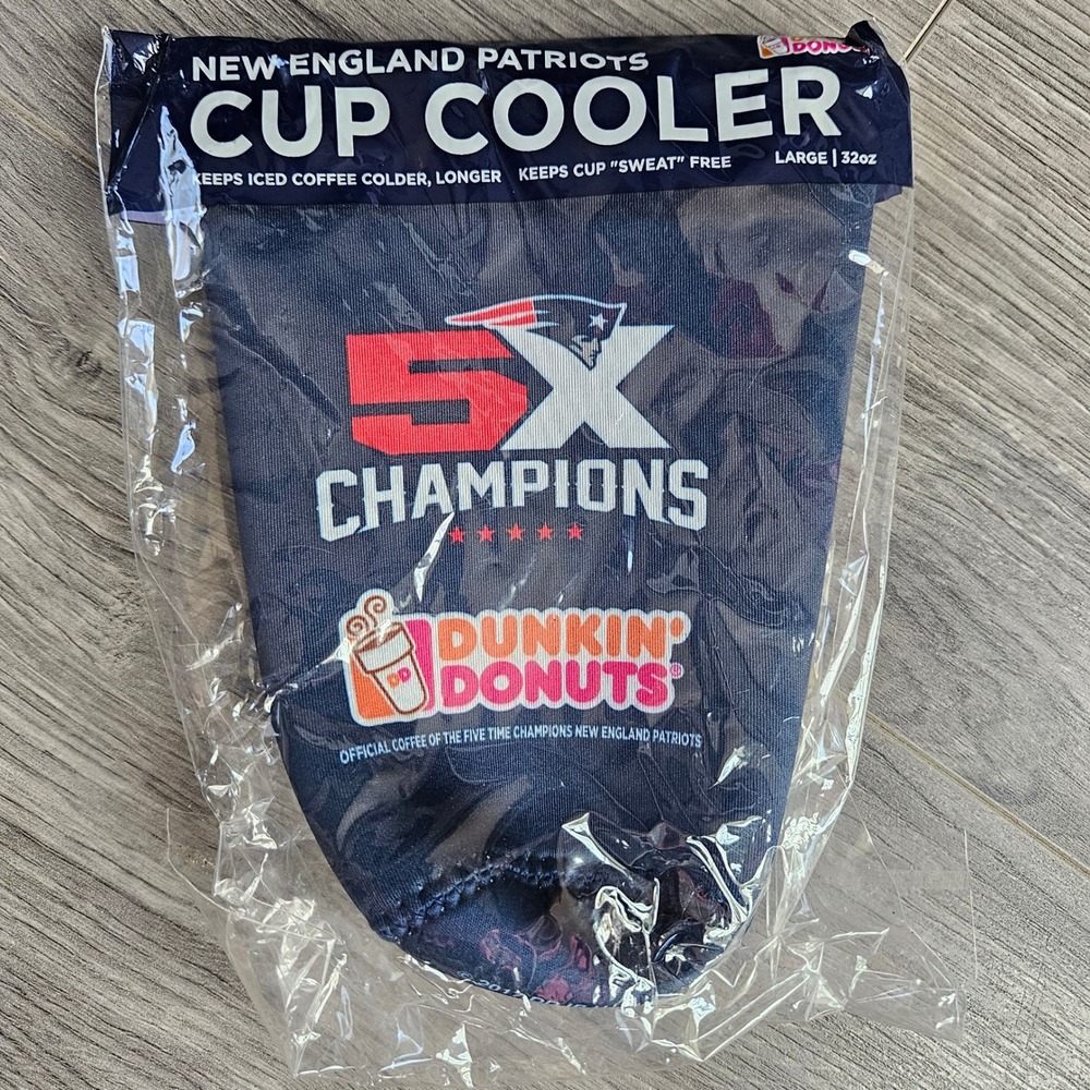 New England Patriots Dunkin Donuts 5X Champions Cup Cooler Koozie Large 32oz